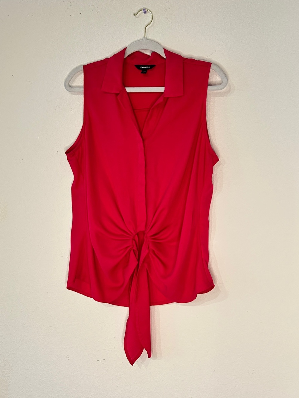 Express Sleeveless Tie-Front Blouse in Hot Pink